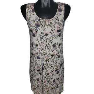 Ichi Cream Colored Sleeveless Floral Print Shift Dress S